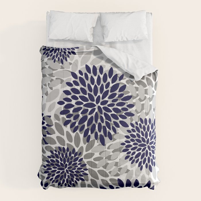 Abstract, Floral Prints, Navy Blue and Grey Comforter Gallery Image 6