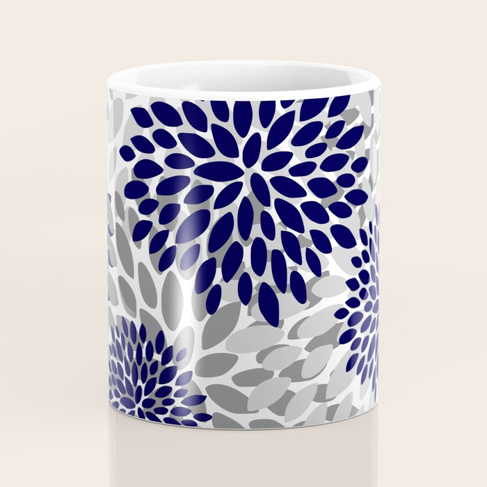 Abstract, Floral Prints, Navy Blue and Grey Coffee Mug Gallery Image 4