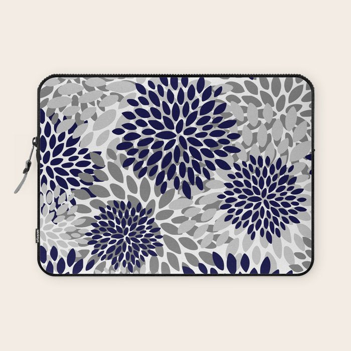 Abstract, Floral Prints, Navy Blue and Grey Laptop Sleeve Gallery Image 1