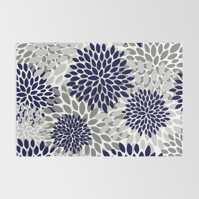 Abstract, Floral Prints, Navy Blue and Grey Rug Gallery Image 2