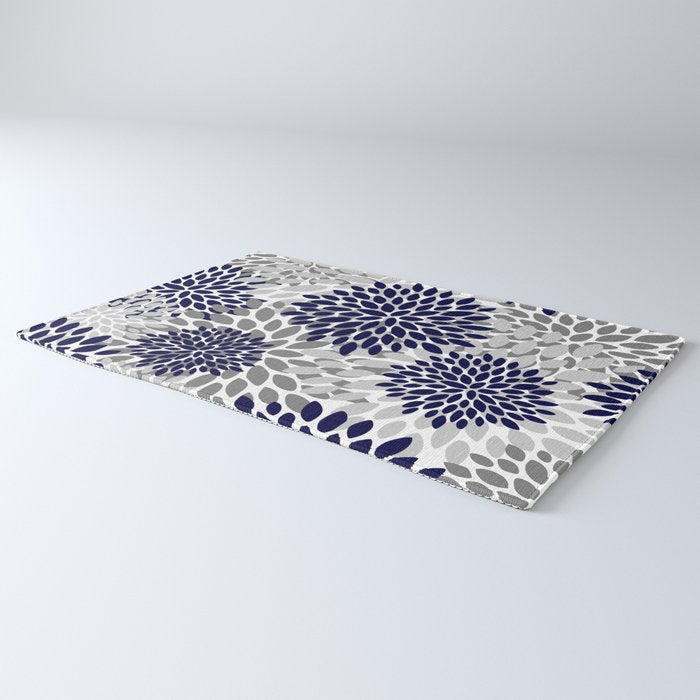 Abstract, Floral Prints, Navy Blue and Grey Rug Gallery Image 3