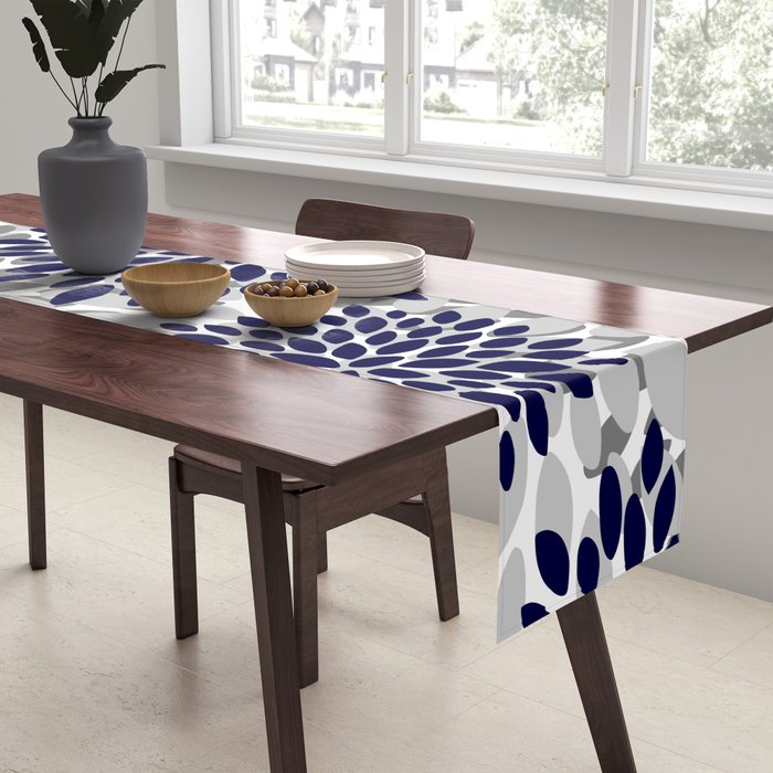 Abstract, Floral Prints, Navy Blue and Grey Table Runner Gallery Image 2