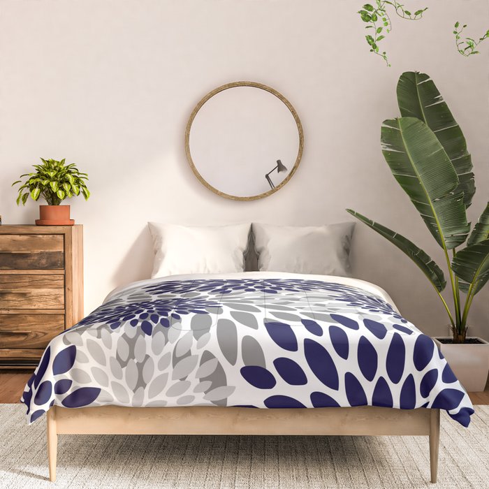 Abstract, Floral Prints, Navy Blue and Grey Comforter Gallery Image 3