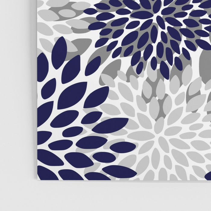 Abstract, Floral Prints, Navy Blue and Grey Poster Gallery Image 3