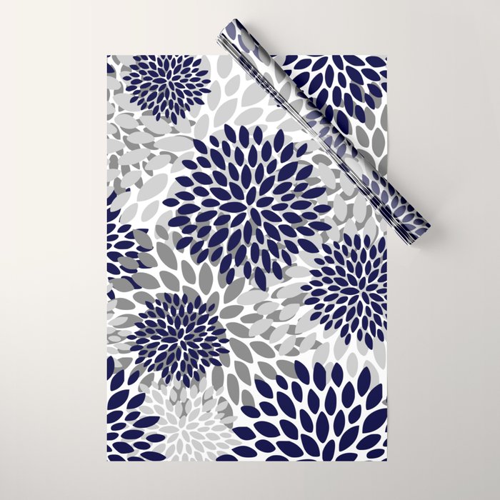 Abstract, Floral Prints, Navy Blue and Grey Wrapping Paper Gallery Image 1