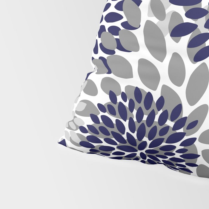 Abstract, Floral Prints, Navy Blue and Grey Pillow Sham Gallery Image 4