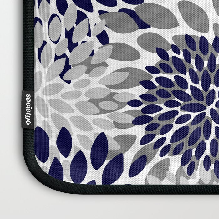 Abstract, Floral Prints, Navy Blue and Grey Laptop Sleeve Gallery Image 3
