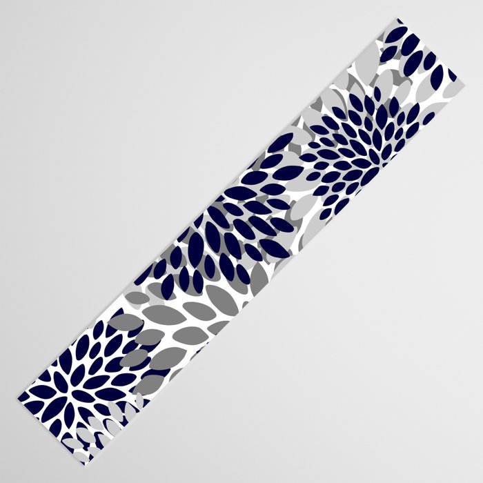 Abstract, Floral Prints, Navy Blue and Grey Table Runner Gallery Image 3