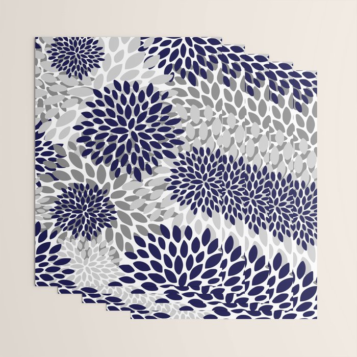 Abstract, Floral Prints, Navy Blue and Grey Wrapping Paper Gallery Image 3