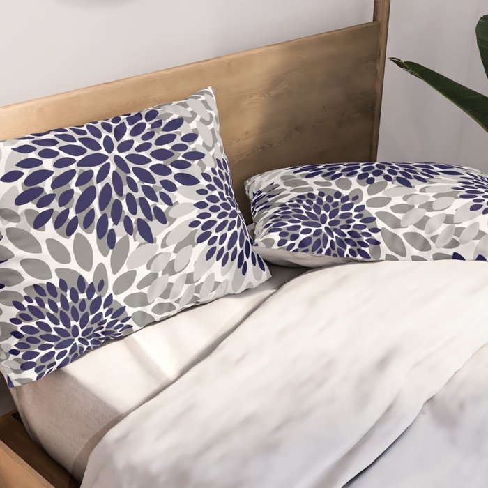 Abstract, Floral Prints, Navy Blue and Grey Pillow Sham Gallery Image 2