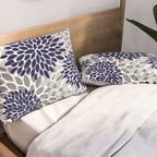 Abstract, Floral Prints, Navy Blue and Grey Pillow Sham Gallery Image 2