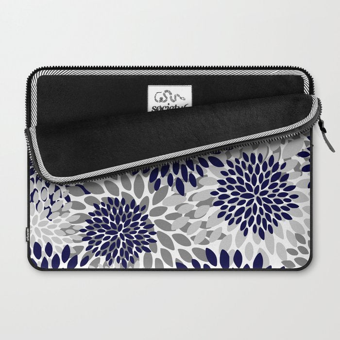 Abstract, Floral Prints, Navy Blue and Grey Laptop Sleeve Gallery Image 2