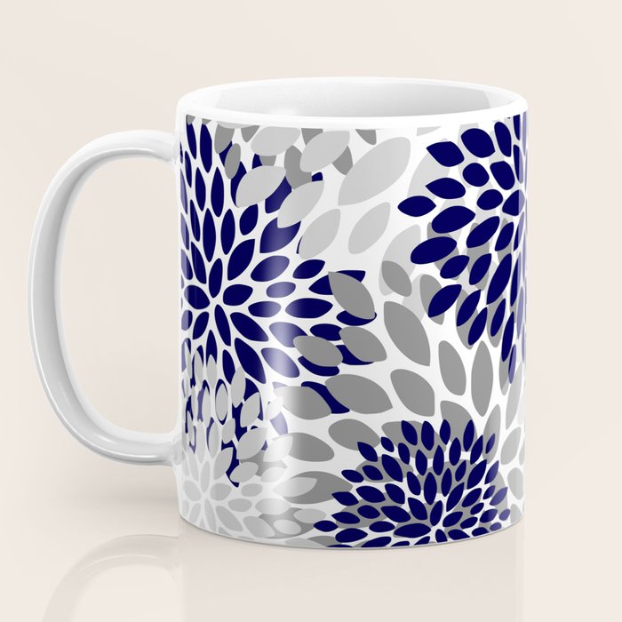 Abstract, Floral Prints, Navy Blue and Grey Coffee Mug Gallery Image 3