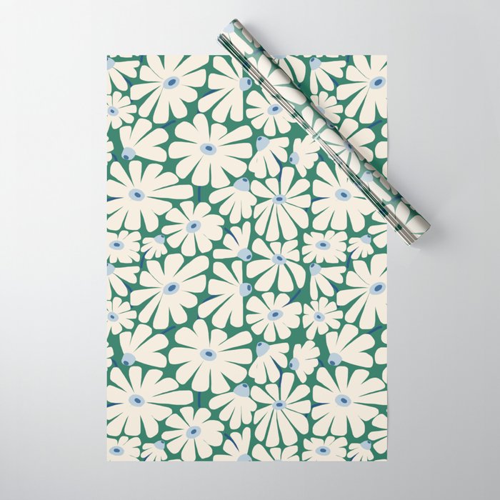 Daisy fresh 2 - green blue Wrapping Paper Gallery Image 1