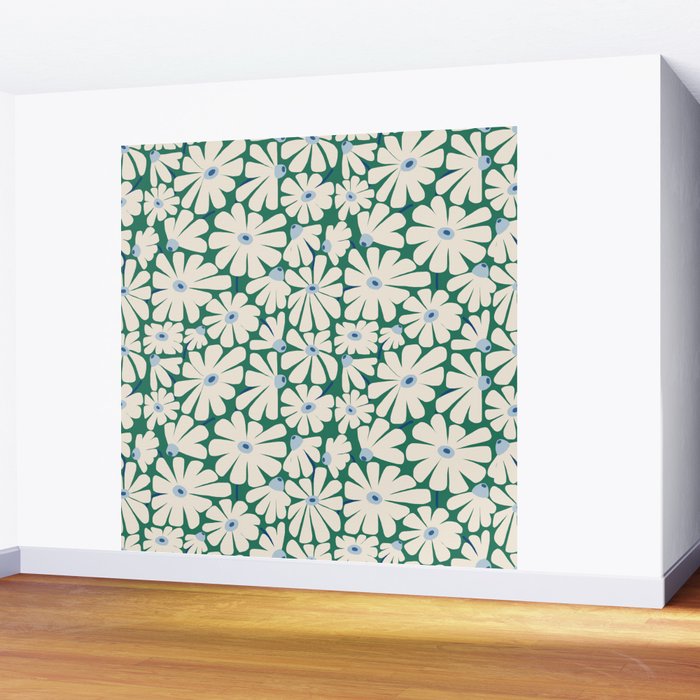 Daisy fresh 2 - green blue Wall Mural Gallery Image 2