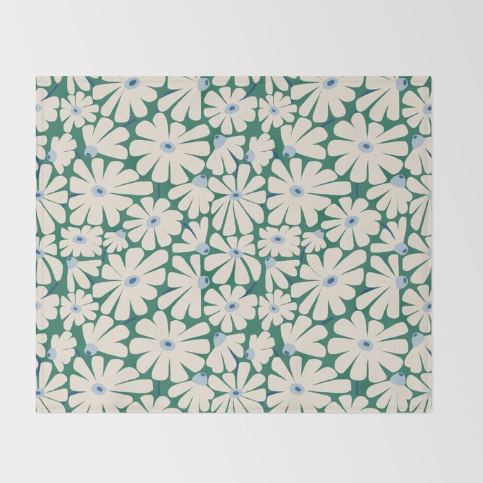 Daisy fresh 2 - green blue Throw Blanket Gallery Image 2