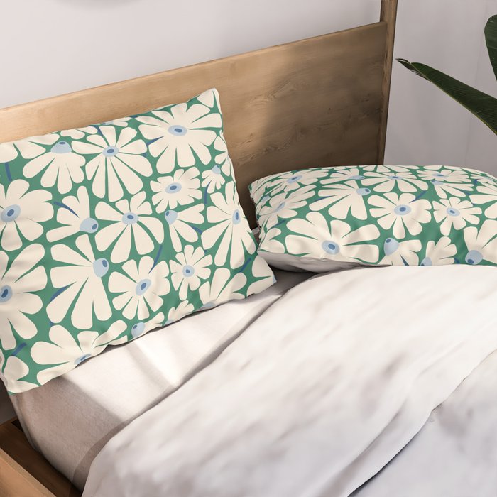 Daisy fresh 2 - green blue Pillow Sham Gallery Image 2