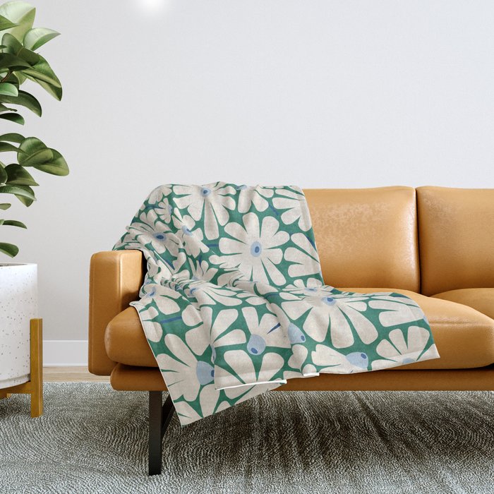 Daisy fresh 2 - green blue Throw Blanket Gallery Image 1