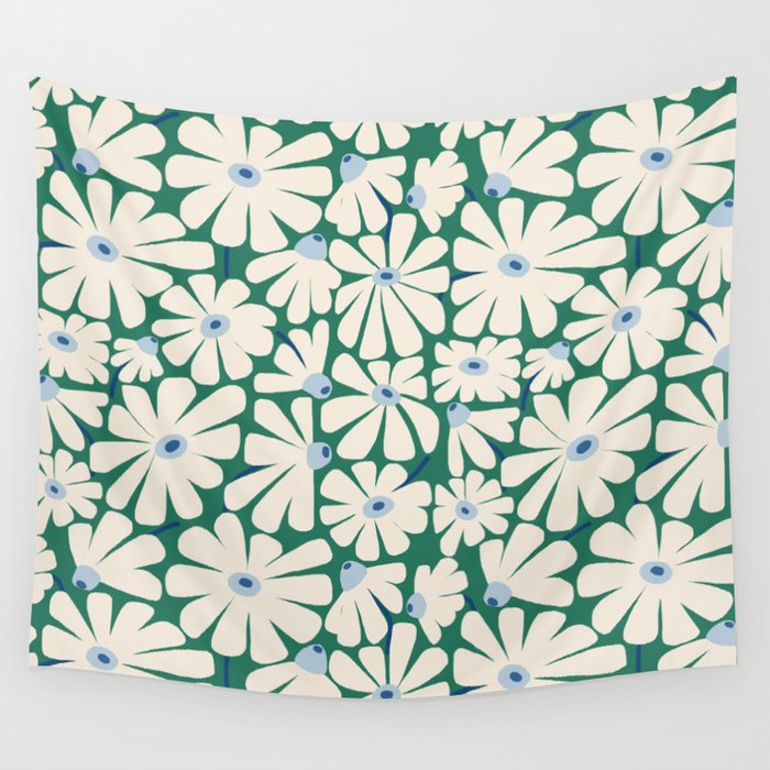 Daisy fresh 2 - green blue Wall Tapestry Gallery Image 4
