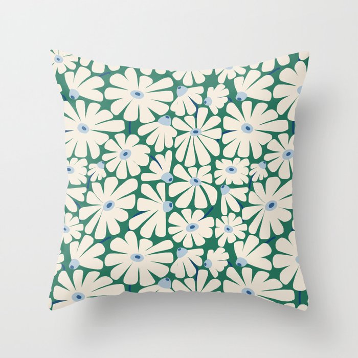 Daisy fresh 2 - green blue Throw Pillow Gallery Image 1