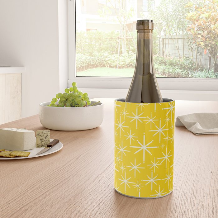 Mid Century Modern Twinkling Stars Retro Atomic Pattern in Yellow Wine Chiller Gallery Image 4
