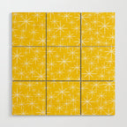 Mid Century Modern Twinkling Stars Retro Atomic Pattern in Yellow Wood Wall Art Gallery Image 1