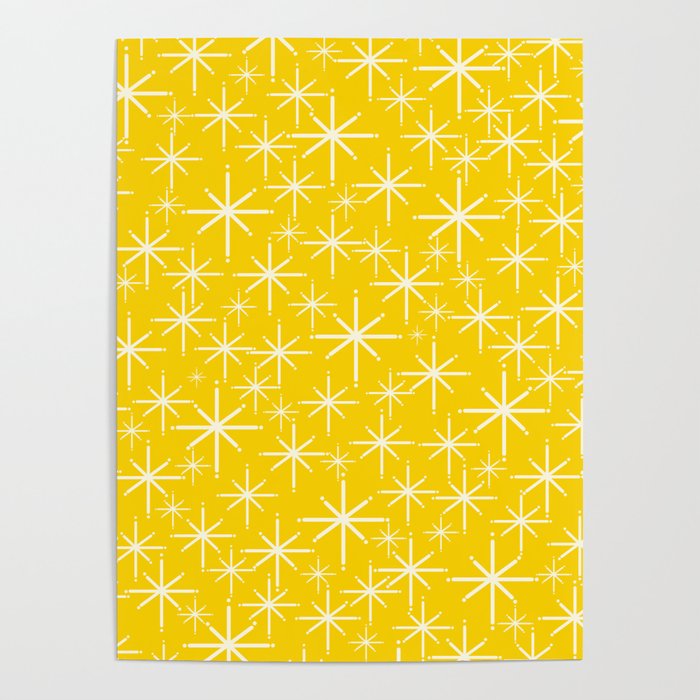 Mid Century Modern Twinkling Stars Retro Atomic Pattern in Yellow Poster Gallery Image 4