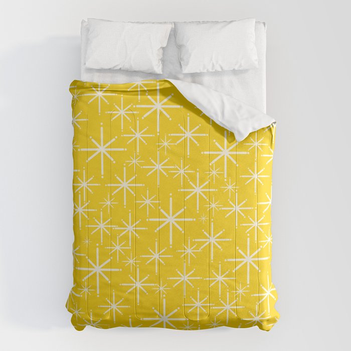 Mid Century Modern Twinkling Stars Retro Atomic Pattern in Yellow Comforter Gallery Image 1