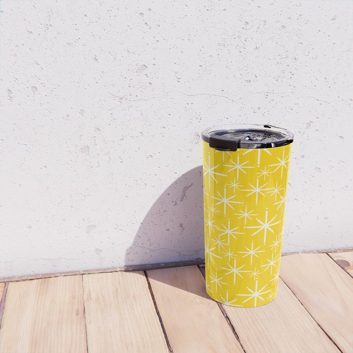 Mid Century Modern Twinkling Stars Retro Atomic Pattern in Yellow Travel Mug Gallery Image 4