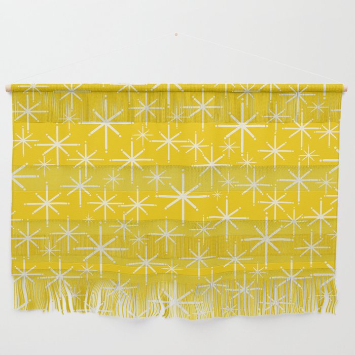 Mid Century Modern Twinkling Stars Retro Atomic Pattern in Yellow Wall Hanging Gallery Image 1