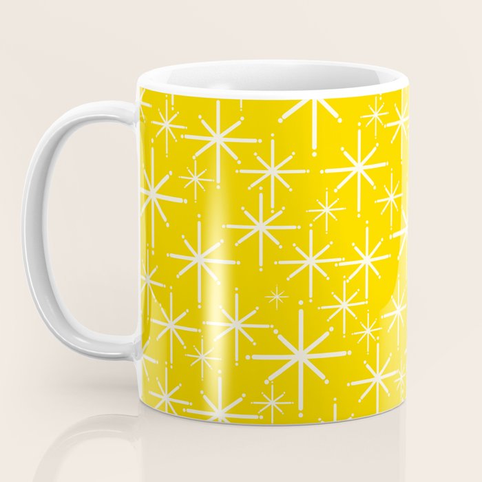 Mid Century Modern Twinkling Stars Retro Atomic Pattern in Yellow Coffee Mug Gallery Image 3