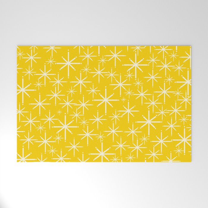 Mid Century Modern Twinkling Stars Retro Atomic Pattern in Yellow Welcome Mat Gallery Image 1