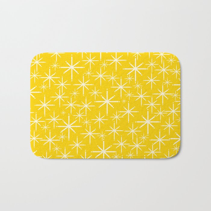 Mid Century Modern Twinkling Stars Retro Atomic Pattern in Yellow Bath Mat Gallery Image 1