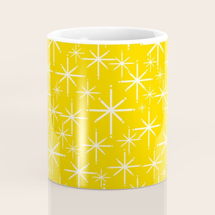 Mid Century Modern Twinkling Stars Retro Atomic Pattern in Yellow Coffee Mug Gallery Image 4