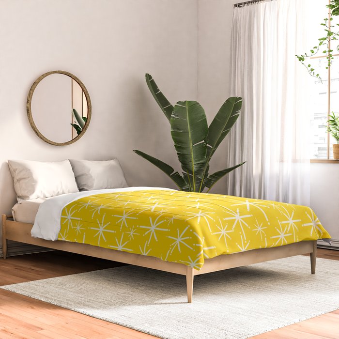 Mid Century Modern Twinkling Stars Retro Atomic Pattern in Yellow Comforter Gallery Image 2
