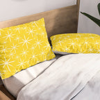 Mid Century Modern Twinkling Stars Retro Atomic Pattern in Yellow Pillow Sham Gallery Image 2