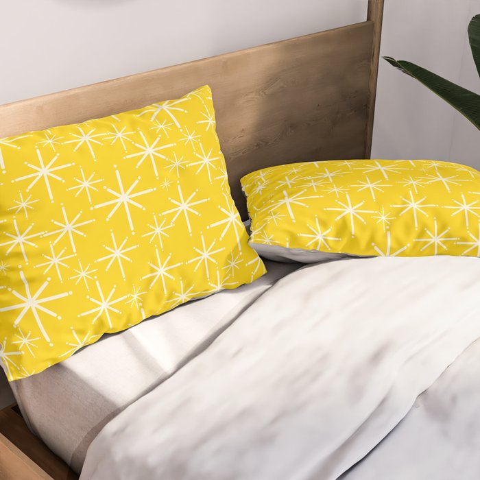 Mid Century Modern Twinkling Stars Retro Atomic Pattern in Yellow Pillow Sham Gallery Image 2