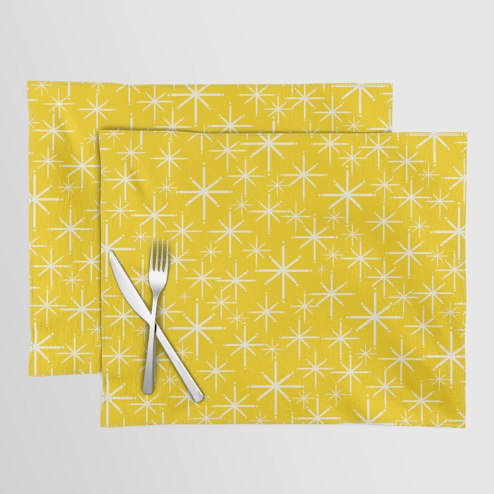 Mid Century Modern Twinkling Stars Retro Atomic Pattern in Yellow Placemat Gallery Image 1