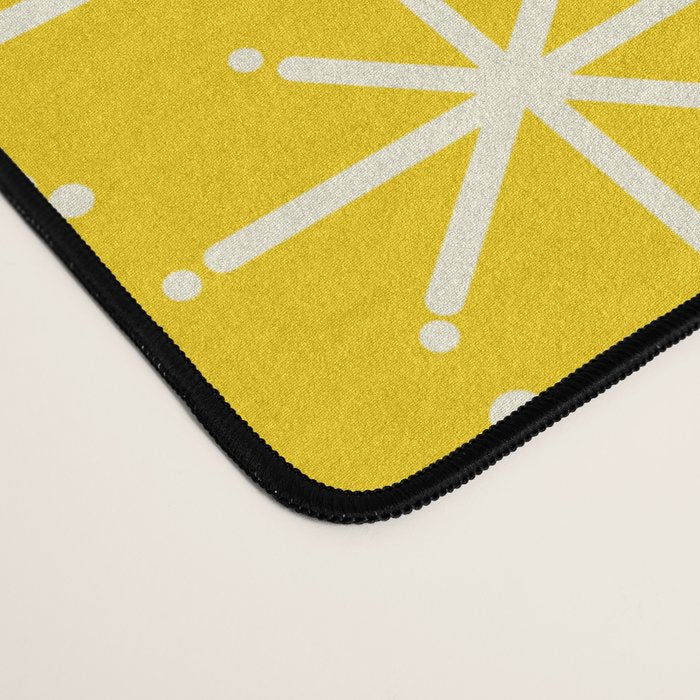 Mid Century Modern Twinkling Stars Retro Atomic Pattern in Yellow Desk Mat Gallery Image 4