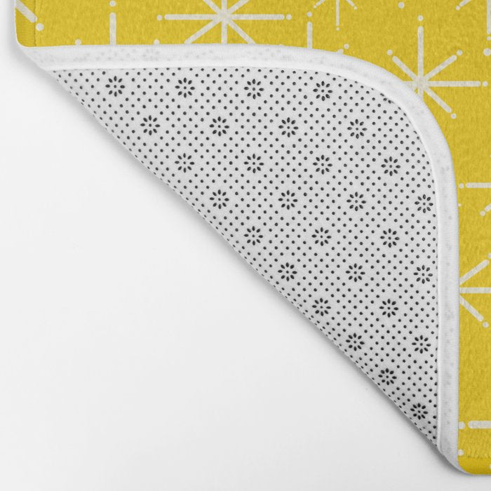 Mid Century Modern Twinkling Stars Retro Atomic Pattern in Yellow Bath Mat Gallery Image 2