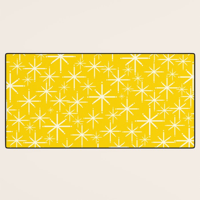 Mid Century Modern Twinkling Stars Retro Atomic Pattern in Yellow Desk Mat Gallery Image 3