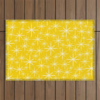 Mid Century Modern Twinkling Stars Retro Atomic Pattern in Yellow Outdoor Rug Gallery Image 1