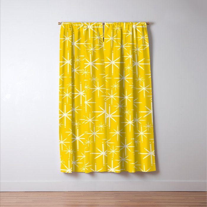 Mid Century Modern Twinkling Stars Retro Atomic Pattern in Yellow Window Curtain Gallery Image 3