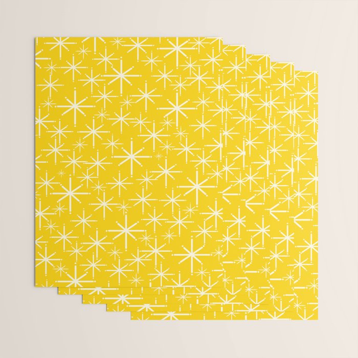 Mid Century Modern Twinkling Stars Retro Atomic Pattern in Yellow Wrapping Paper Gallery Image 3