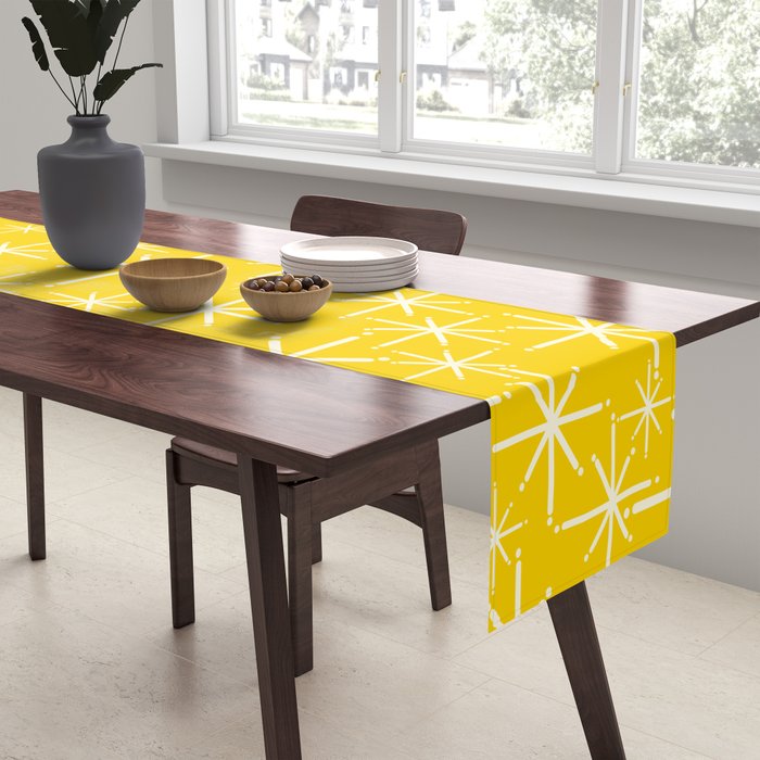 Mid Century Modern Twinkling Stars Retro Atomic Pattern in Yellow Table Runner Gallery Image 2