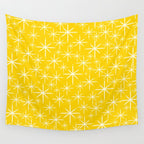 Mid Century Modern Twinkling Stars Retro Atomic Pattern in Yellow Wall Tapestry Gallery Image 4