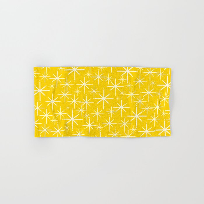 Mid Century Modern Twinkling Stars Retro Atomic Pattern in Yellow Bath Towel Gallery Image 1