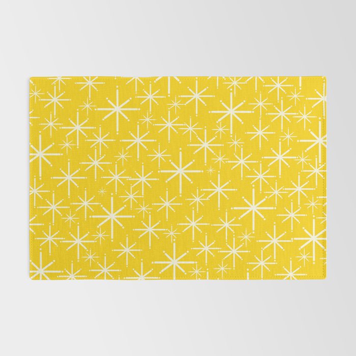 Mid Century Modern Twinkling Stars Retro Atomic Pattern in Yellow Rug Gallery Image 2