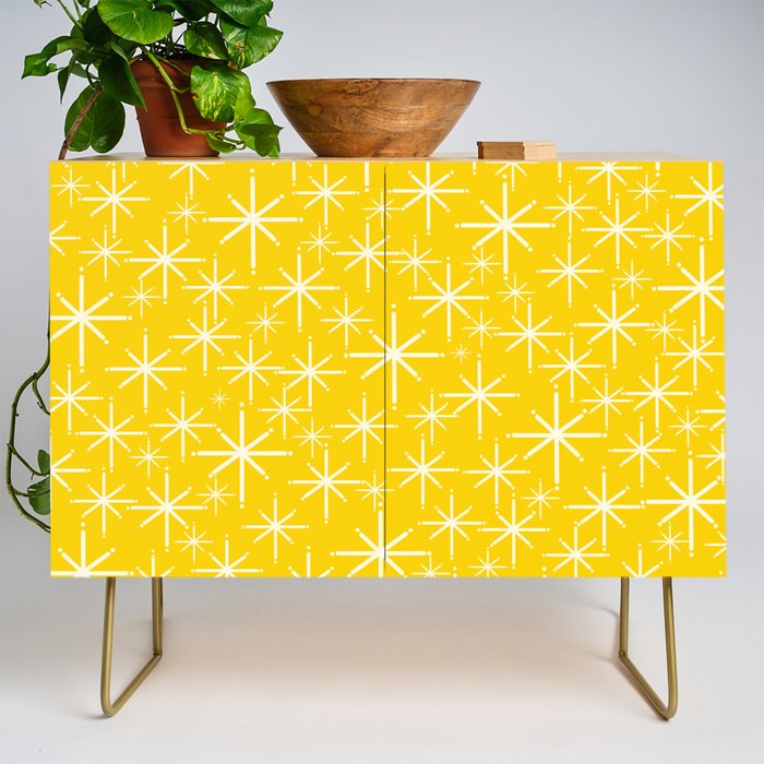 Mid Century Modern Twinkling Stars Retro Atomic Pattern in Yellow Credenza Gallery Image 1