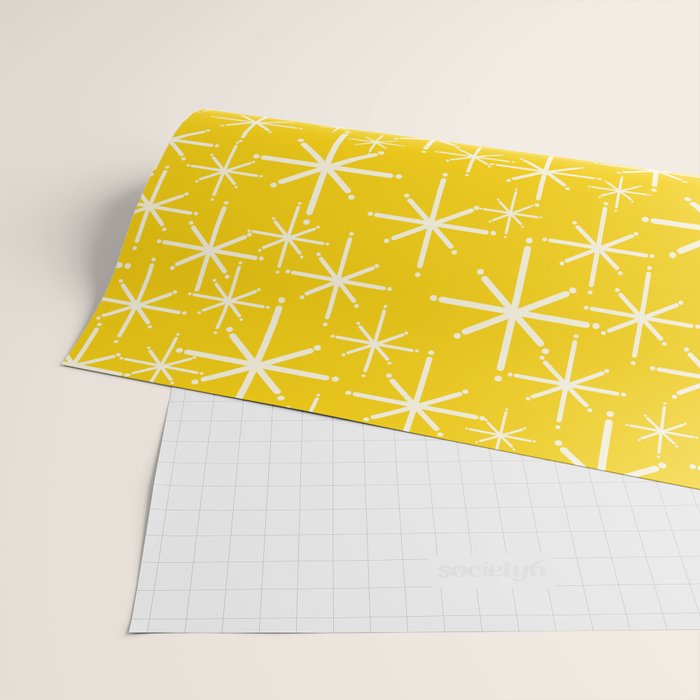 Mid Century Modern Twinkling Stars Retro Atomic Pattern in Yellow Wrapping Paper Gallery Image 2